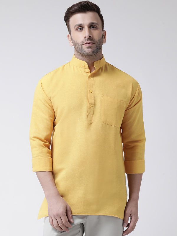 RIAG Yellow Color Long Sleeves Men's Cotton Short Kurta - Distacart
