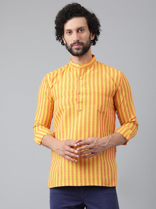 RIAG Yellow Color Long Sleeves Casual Men's Cotton Short Kurta - Distacart