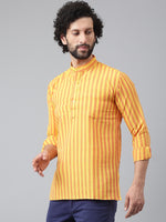 Thumbnail for RIAG Yellow Color Long Sleeves Casual Men's Cotton Short Kurta - Distacart
