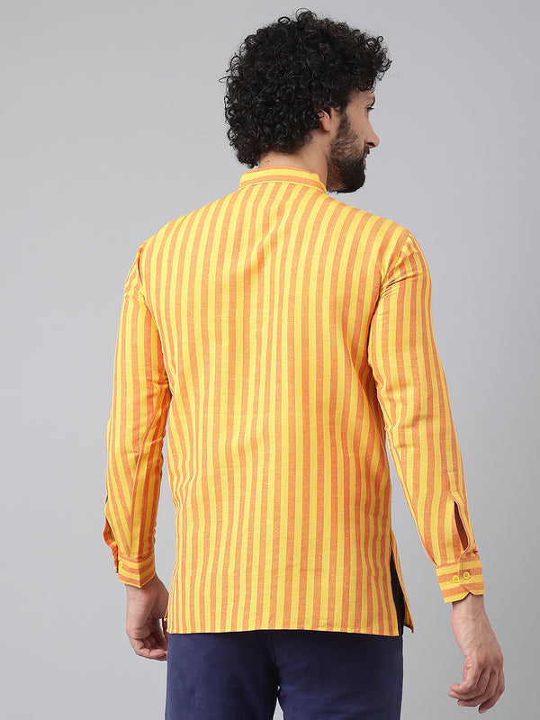 RIAG Yellow Color Long Sleeves Casual Men's Cotton Short Kurta - Distacart