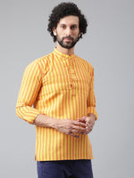 Thumbnail for RIAG Yellow Color Long Sleeves Casual Men's Cotton Short Kurta - Distacart