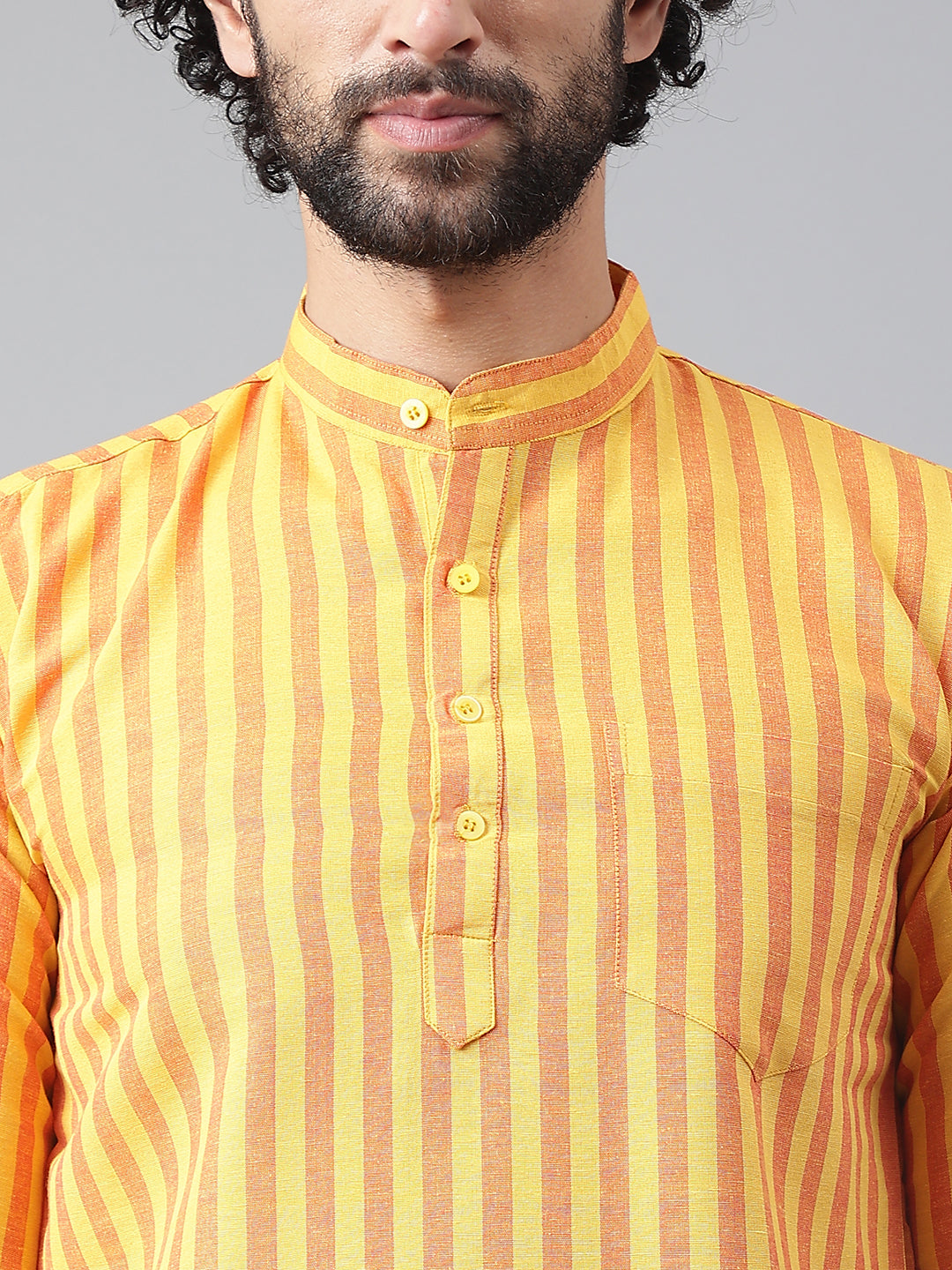 RIAG Yellow Color Long Sleeves Casual Men's Cotton Short Kurta - Distacart