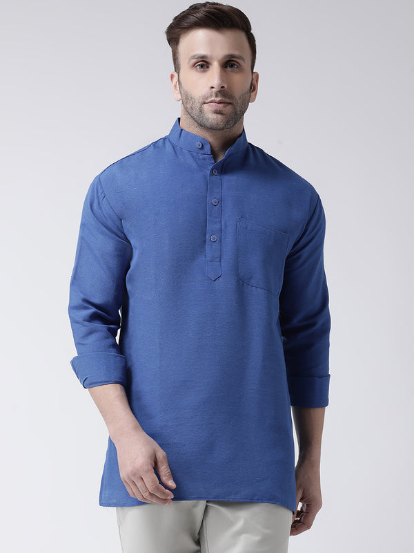 RIAG Navy Blue Color Long Sleeves Men's Cotton Short Kurta - Distacart