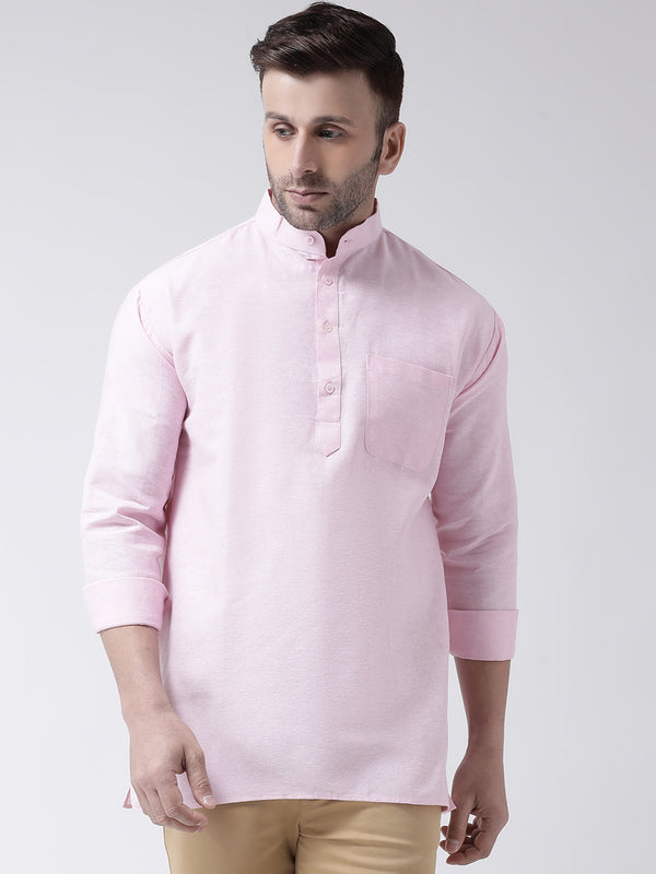 RIAG Pink Color Long Sleeves Men's Cotton Short Kurta - Distacart