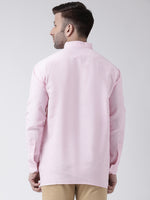 Thumbnail for RIAG Pink Color Long Sleeves Men's Cotton Short Kurta - Distacart
