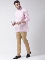 Thumbnail for RIAG Pink Color Long Sleeves Men's Cotton Short Kurta - Distacart