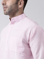 Thumbnail for RIAG Pink Color Long Sleeves Men's Cotton Short Kurta - Distacart