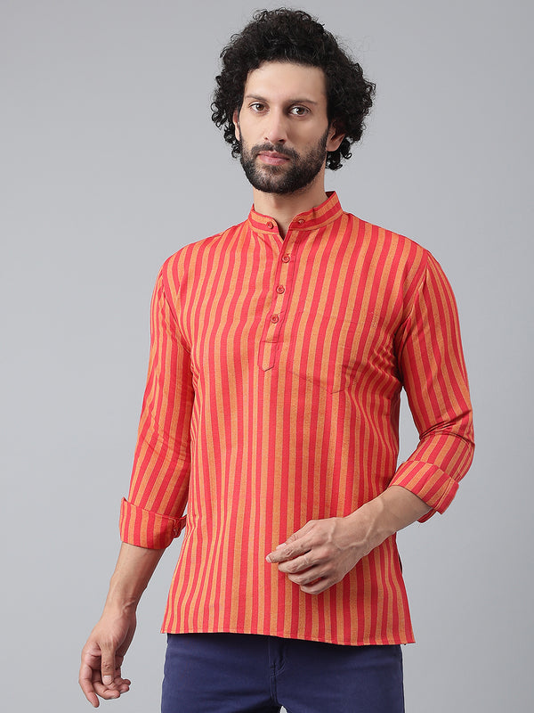 RIAG Red Color Long Sleeves Casual Men's Cotton Short Kurta - Distacart