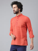 Thumbnail for RIAG Red Color Long Sleeves Casual Men's Cotton Short Kurta - Distacart