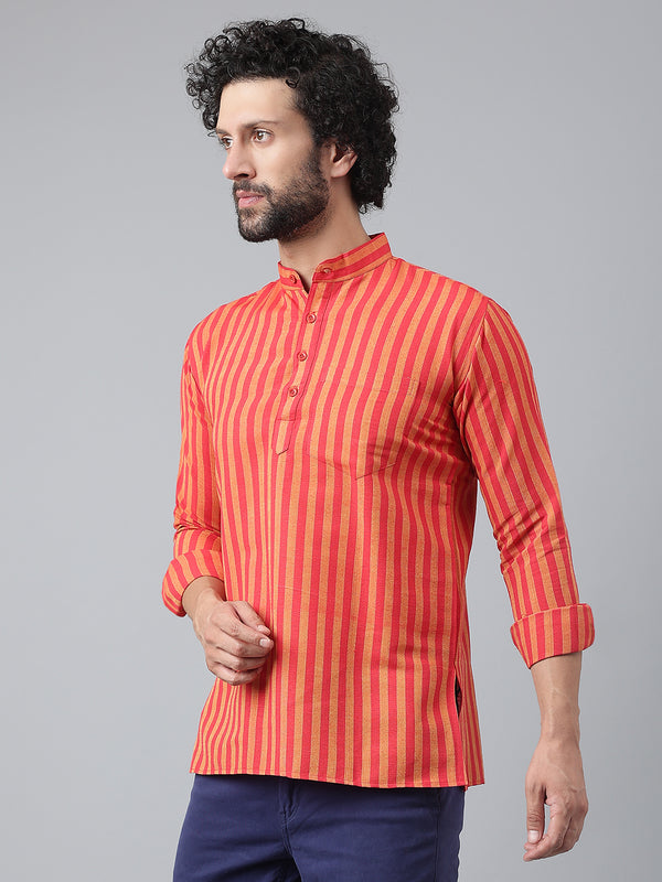 RIAG Red Color Long Sleeves Casual Men's Cotton Short Kurta - Distacart