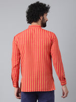 Thumbnail for RIAG Red Color Long Sleeves Casual Men's Cotton Short Kurta - Distacart