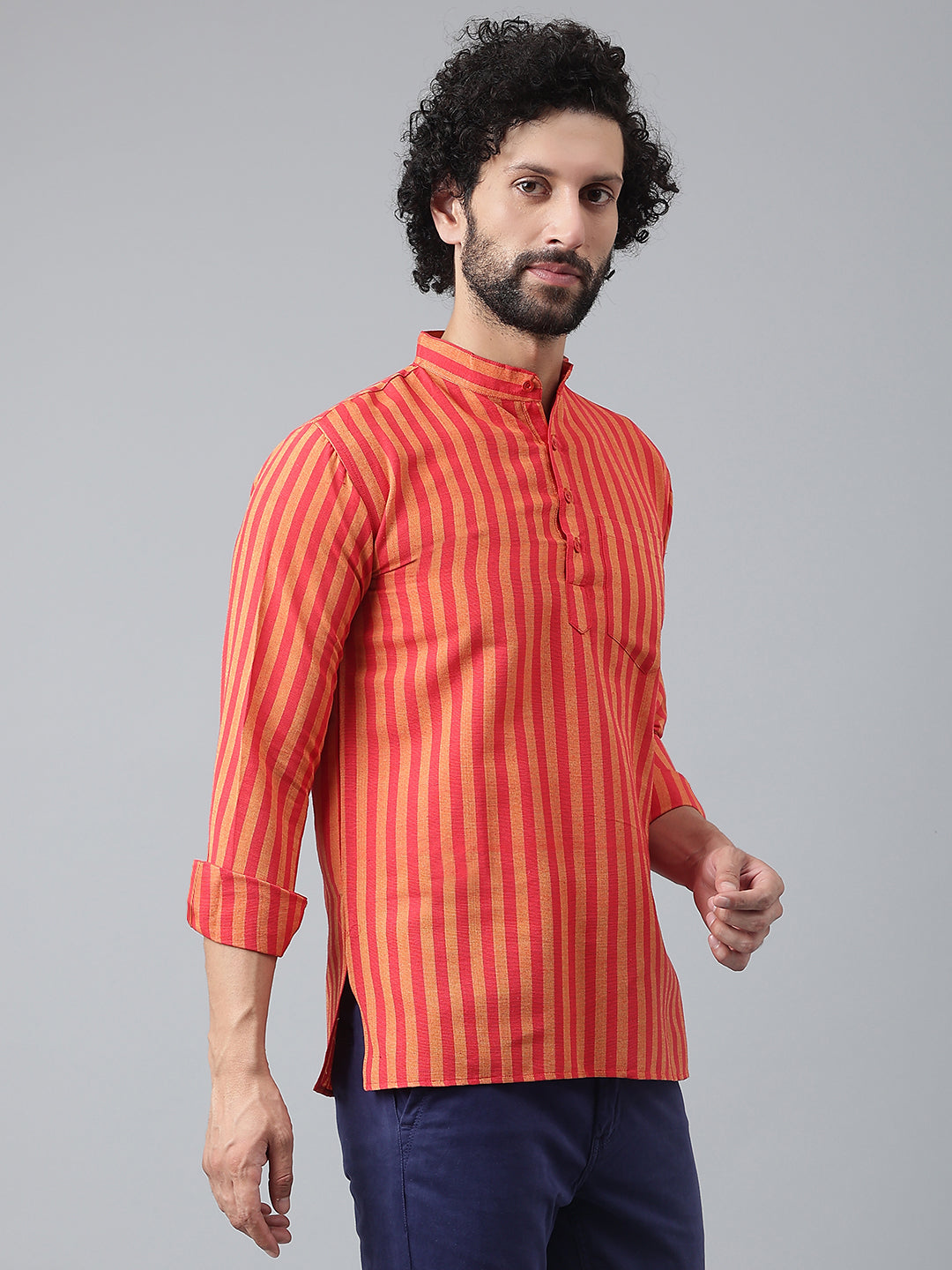 RIAG Red Color Long Sleeves Casual Men's Cotton Short Kurta - Distacart