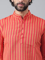 Thumbnail for RIAG Red Color Long Sleeves Casual Men's Cotton Short Kurta - Distacart