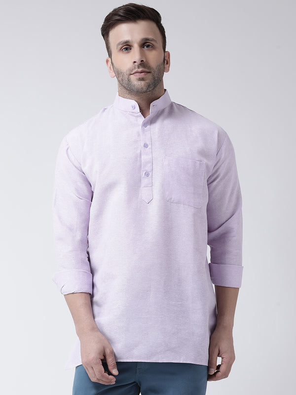 RIAG Purple Color Long Sleeves Men's Cotton Short Kurta - Distacart