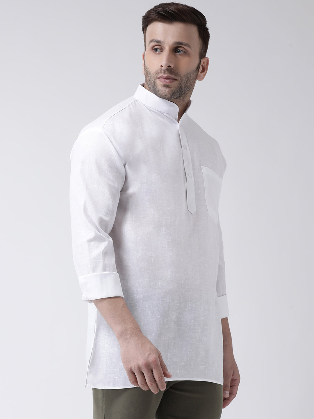 RIAG White Color Long Sleeves Men's Cotton Short Kurta - Distacart