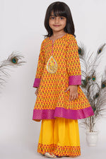 Thumbnail for Little Bansi Cotton Kurta frock with booti work, Sharara & Dupatta - Yellow - Distacart