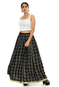 Thumbnail for Mominos Fashion Moeza Cotton Black Printed Lehenga (Lancha)