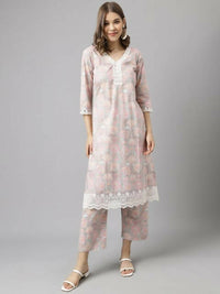 Thumbnail for FIORRA Women's Pink Cotton A-Line Kurta Set - Distacart