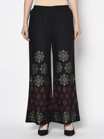 Thumbnail for Aniyah Rayon Black Color Block Print Flared Slip-On Palazzo (AN-188K)