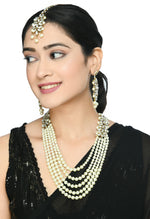 Thumbnail for Mominos Fashion Johar Kamal Gold-Plated Rani Haar with White and Off white Pearls Jewellery Set - Distacart