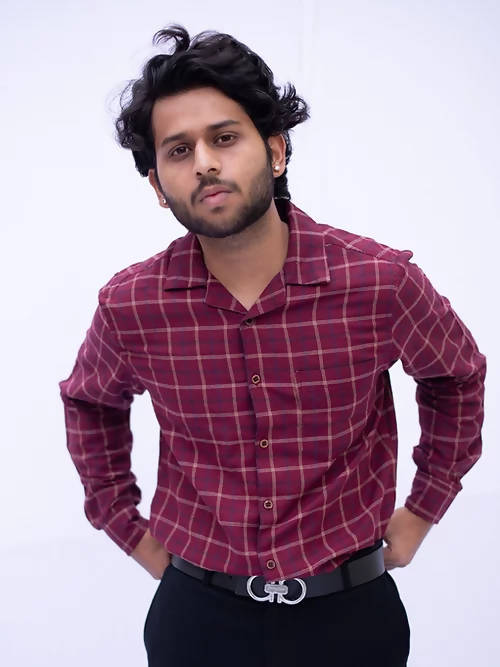 Diva Globe Checkard Lapel Collar Shirt - Distacart