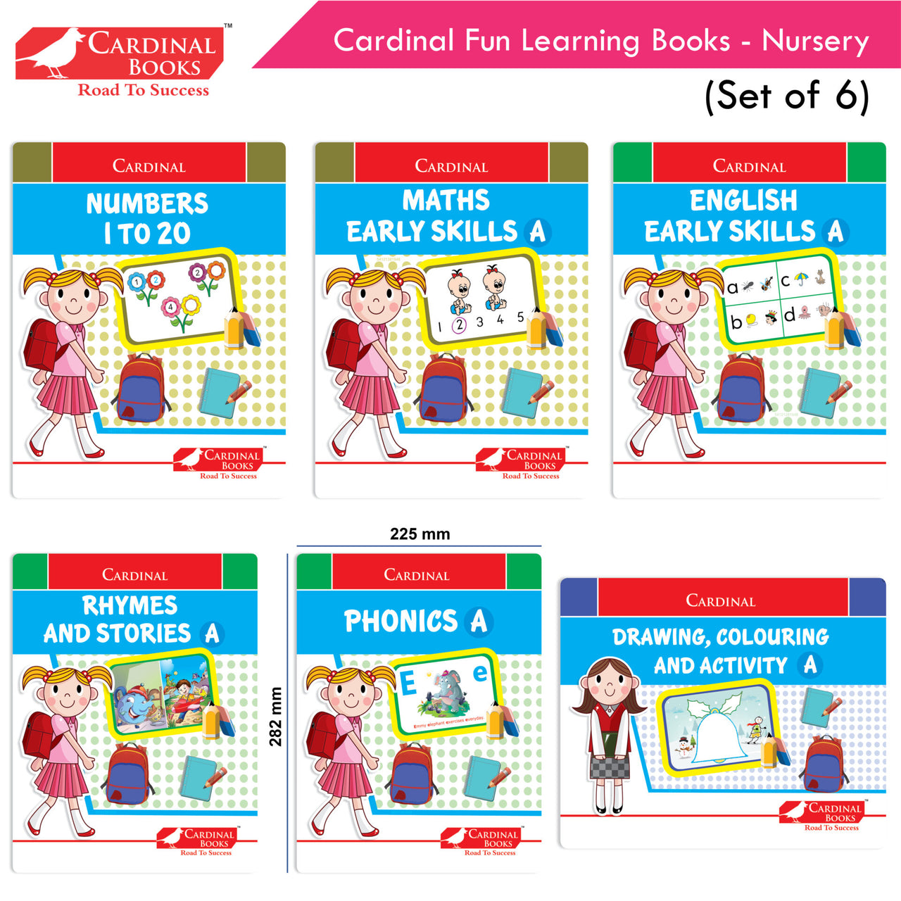 Cardinal Fun Learning Nursery Activity Books Set of 6|Number| Rhymes & Story| Phonic| English & Maths| Colouring Book for Kids Ages 3-4 Years - Distacart