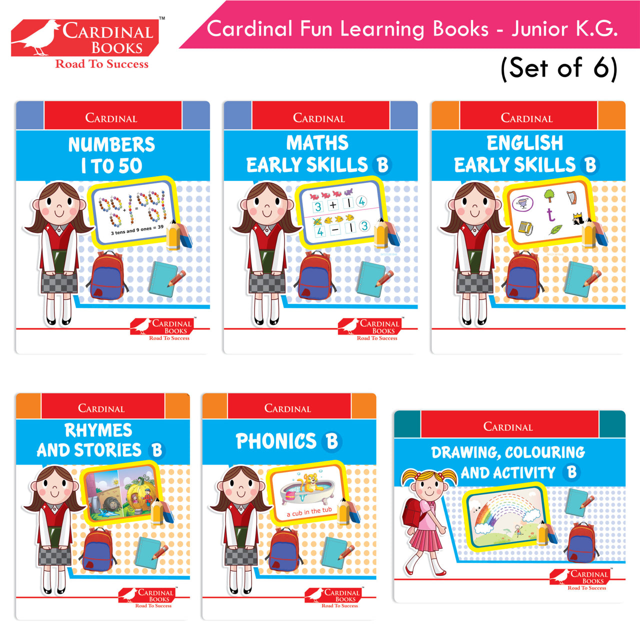 Cardinal Fun Learning Junior KG Activity Books Set of 6|Number| Rhymes & Story| Phonic| English & Maths Skill| Colouring Book For Kids Ages 4-5 Years - Distacart