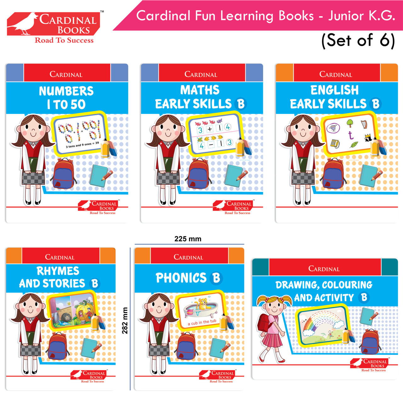 Cardinal Fun Learning Junior KG Activity Books Set of 6|Number| Rhymes & Story| Phonic| English & Maths Skill| Colouring Book For Kids Ages 4-5 Years - Distacart