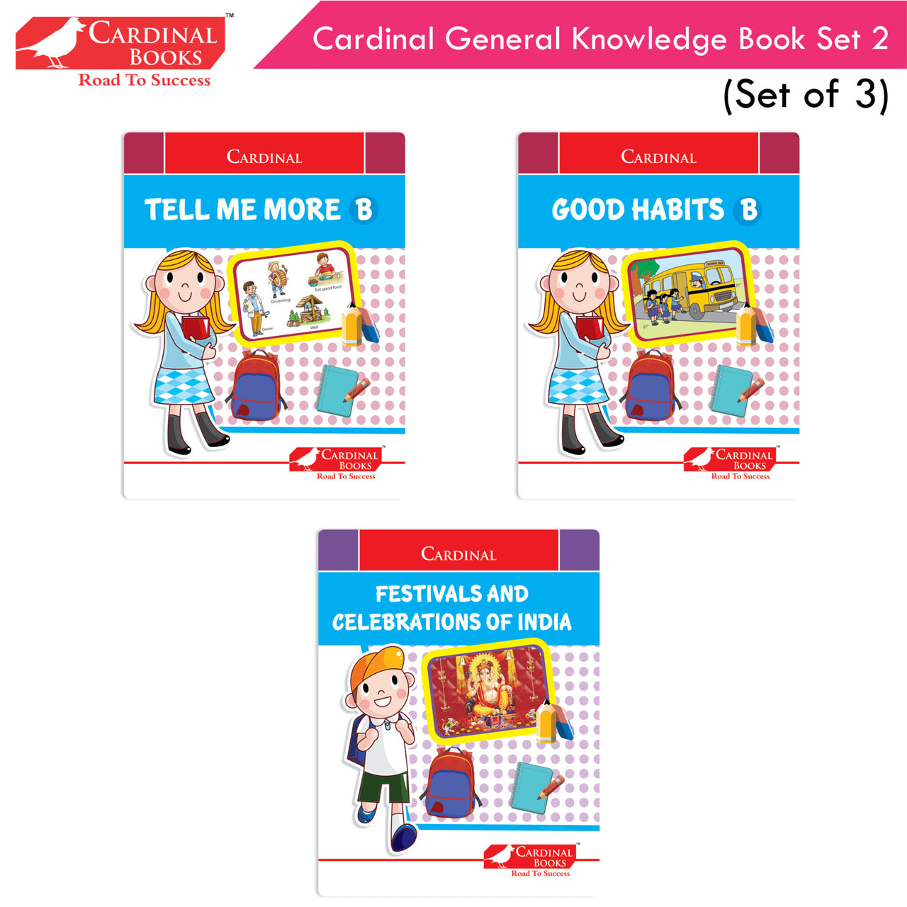 Cardinal General Knowledge Book 2 (Set of 3)|Good Habit B| Festival & Celebration of India| Tell Me More B| Combo Book Set| Ages 3-7 Years - Distacart