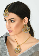 Thumbnail for Mominos Fashion Johar Kamal Gold-Plated Brass Finish Long Necklace For Women (Golden/Grey) - Distacart