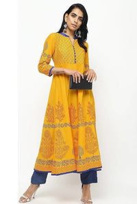 Thumbnail for Cheera Front Contrast Butning And Beautiful Block Print Design Anarkali Kurta