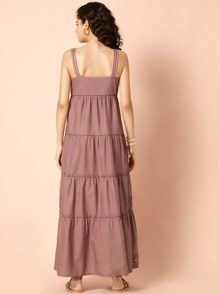 Indya Rose Pink Embroidered Tiered Maxi Dress - Distacart