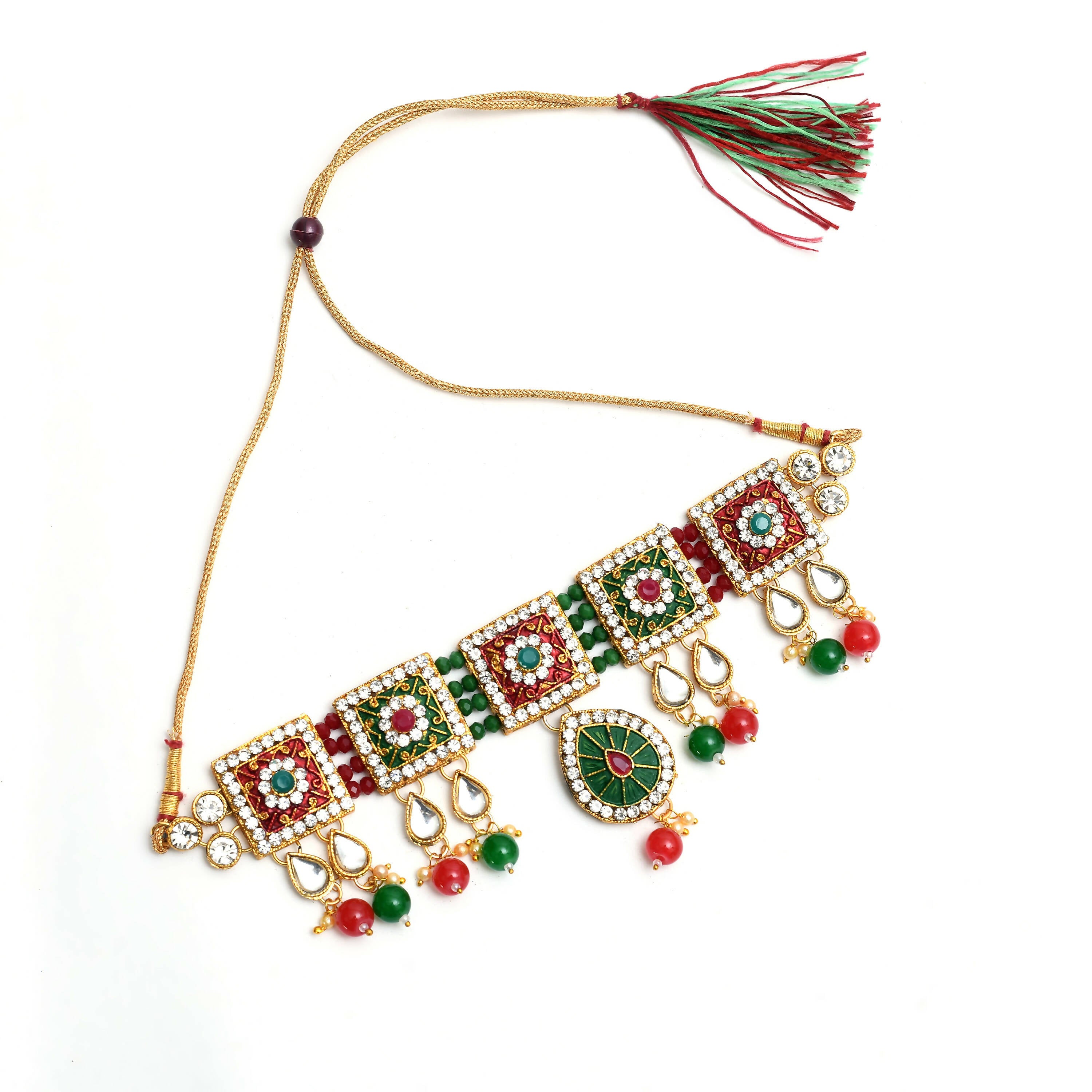 Mominos Fashion Johar Kamal Gold-Plated Brass Finish Meena & Pearls Work Choker For Women - Distacart