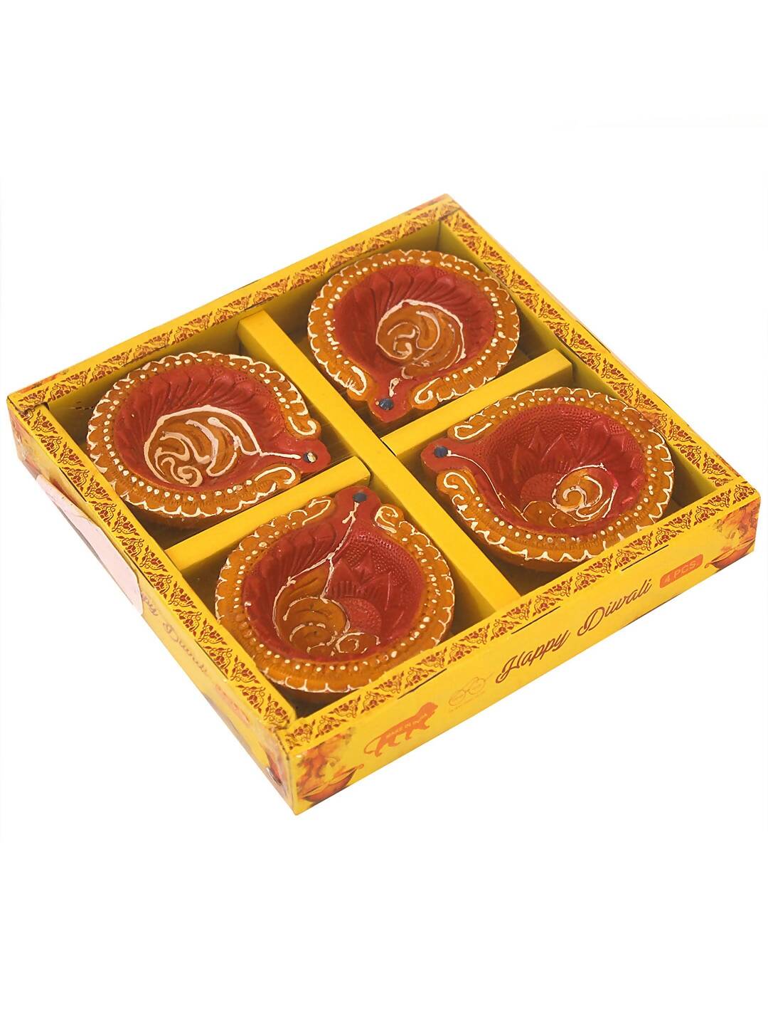 Tied Ribbons Set Of 4 Terracotta Diyas - Distacart