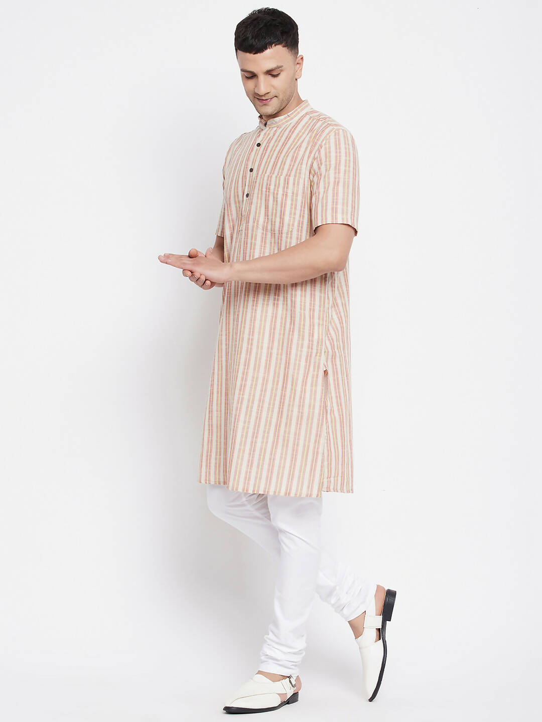 Even Apparels Yellow Pure Cotton Men's H/S Kurta With Band Collar - Distacart