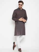 Thumbnail for Even Apparels Brown Pure Cotton Long Men's Kurta With Band Collar - Distacart