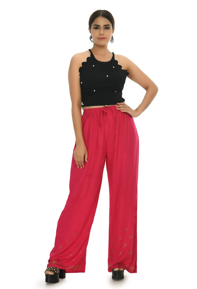 Mominos Fashion Moeza Reyon Cotton Red Color Sirsoki Work Palazzo