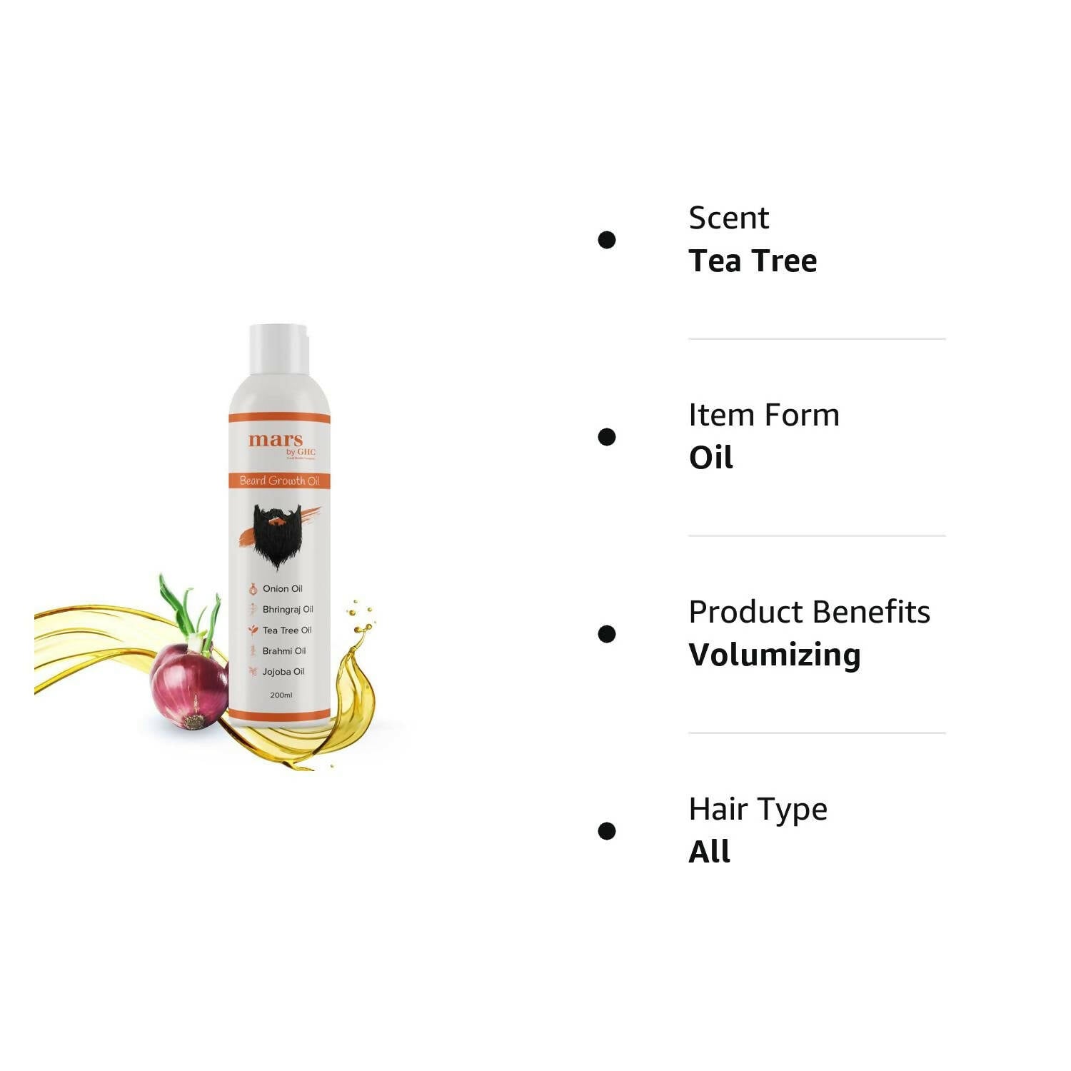 Mars By GHC Beard Growth Oil with Onion, Bhringraj, Tea Tree Oil - Distacart