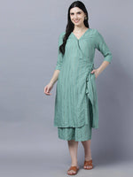 Thumbnail for Myshka Women's Stylish Green Cotton 3/4 Sleeve Kurta Palazzo Set - Distacart