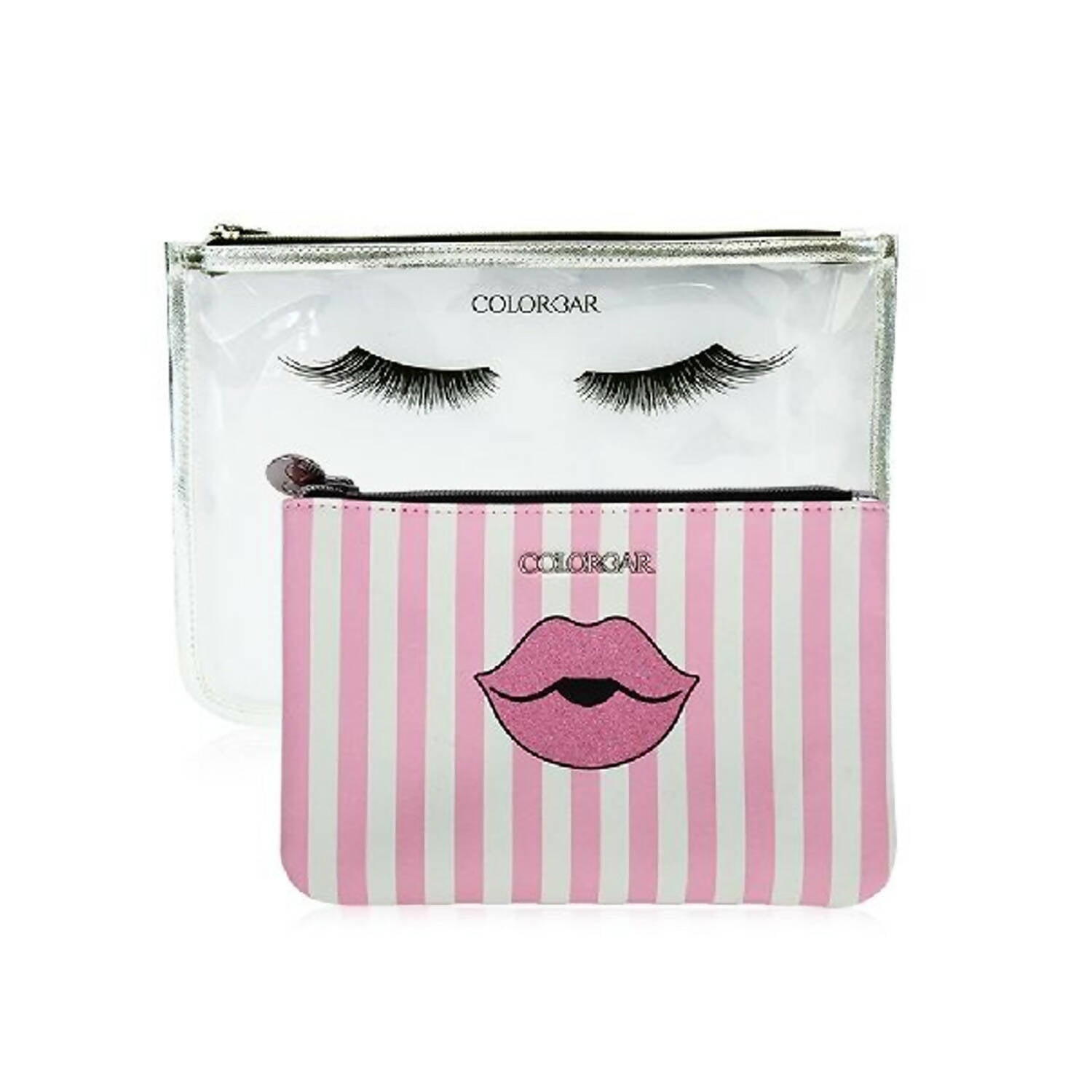 Colorbar Pouch Lips & Lashes Flat Pouches (Set Of Two) - White+Blush Pink - Distacart
