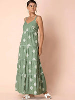 Thumbnail for Indya Green Tribal Tiered Maxi Dress - Distacart