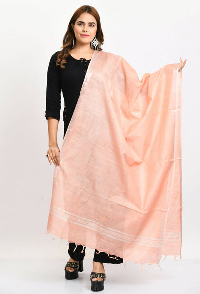 Mominos Fashion Moeza Women's Linen Cotton Silver Border Peach Dupatta - Distacart