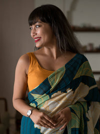 Thumbnail for Suta Teal Floral Pure Cotton Saree - Distacart