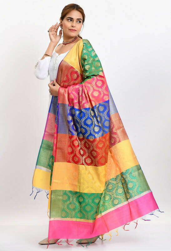 Mominos Fashion Moeza Banarsi Silk Floral Woven Design Multi Dupatta For Women - Distacart
