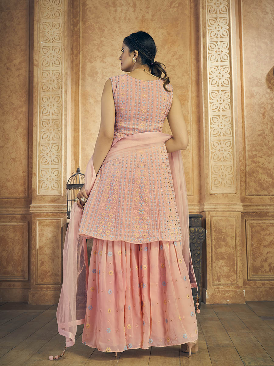 Myra Pink Georgette Embroidered Designer Suit - Distacart