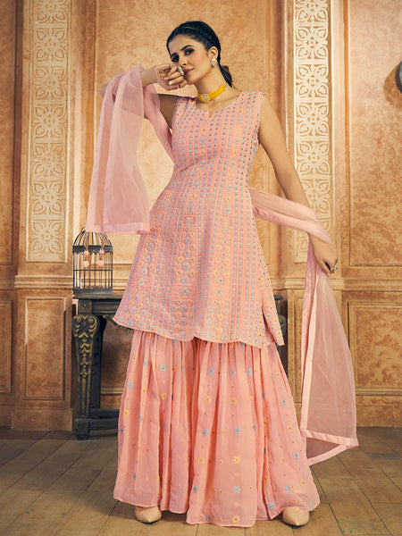Myra Pink Georgette Embroidered Designer Suit - Distacart