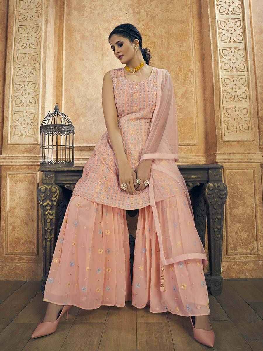 Myra Pink Georgette Embroidered Designer Suit - Distacart