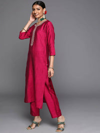 Thumbnail for Varanga Women Maroon Ethnic Motifs Embroidered Kurta With Trousers & Dupatta - Distacart
