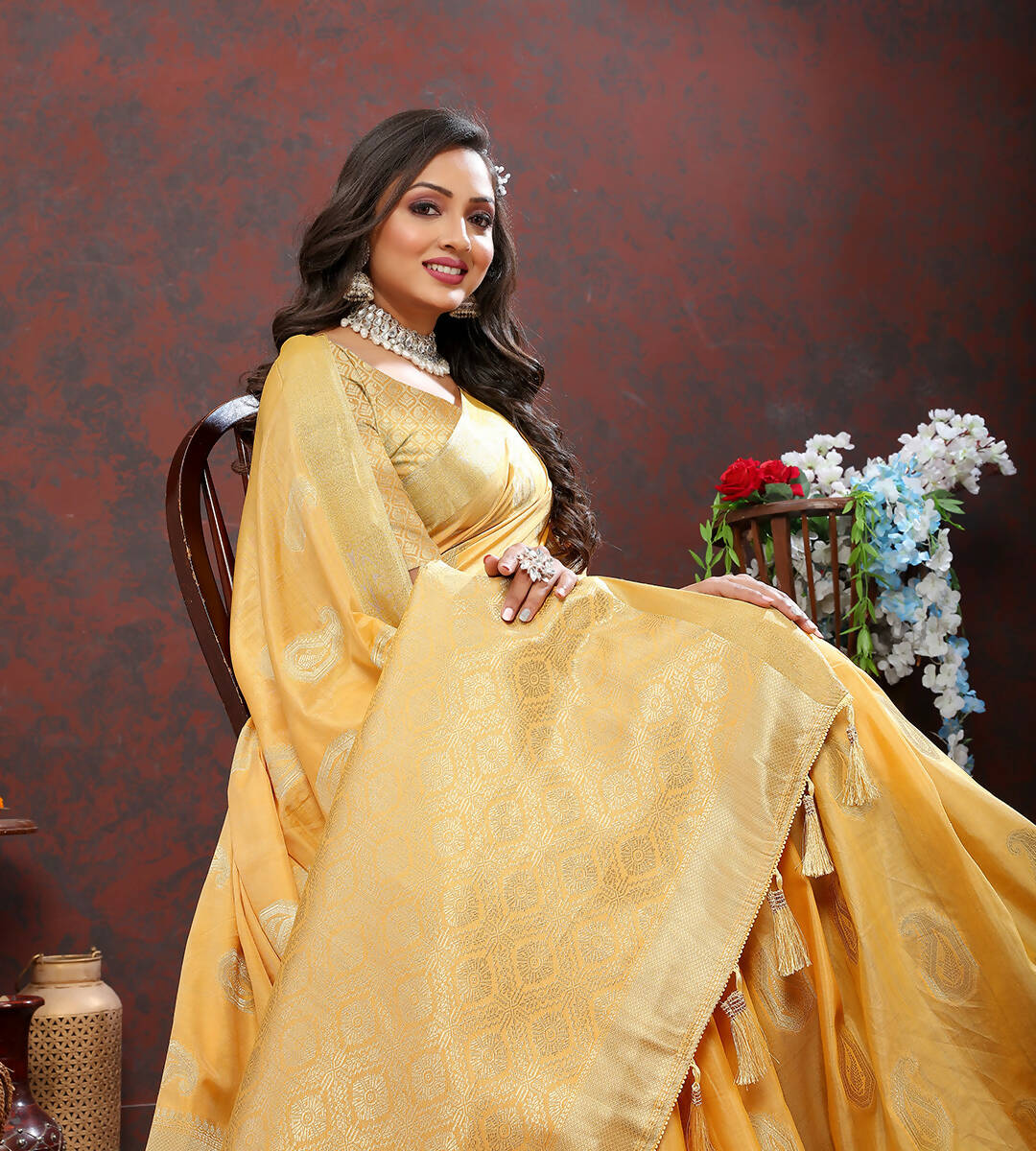 Lorenvalley Fashion Gold Cotton Woven Design with Zari Weaving Design Saree - Distacart
