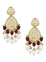 Thumbnail for Gold-Toned White Kundan Contemporary Gold-Plated Jhumkas Earrings - Ruby Raang - Distacart